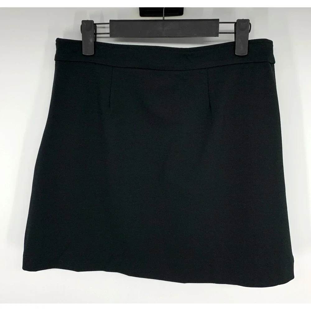 Banana Republic Skirt Womens 6 Black Mini Faux Wrap Asymmetrical Button Detail - Picture 9 of 12